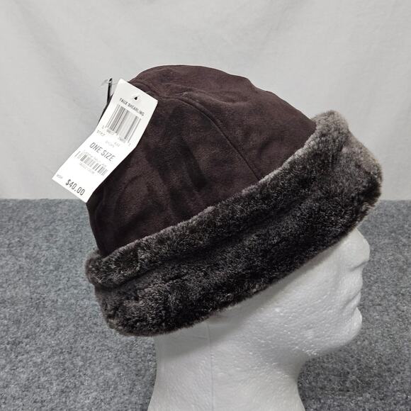 Charter Club Faux Shearling Hat Brown Gray Lined Cuff Beanie Winter OS - Picture 4 of 7